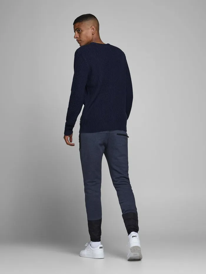 Knitwear JACK and JONES Mens TEXTURED CREW NECK KNITTED PULLOVER Blue Navy Blazer On Sale