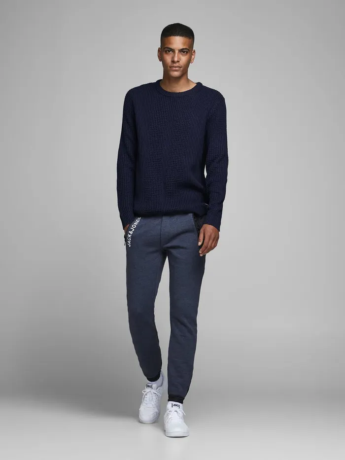 Knitwear JACK and JONES Mens TEXTURED CREW NECK KNITTED PULLOVER Blue Navy Blazer On Sale
