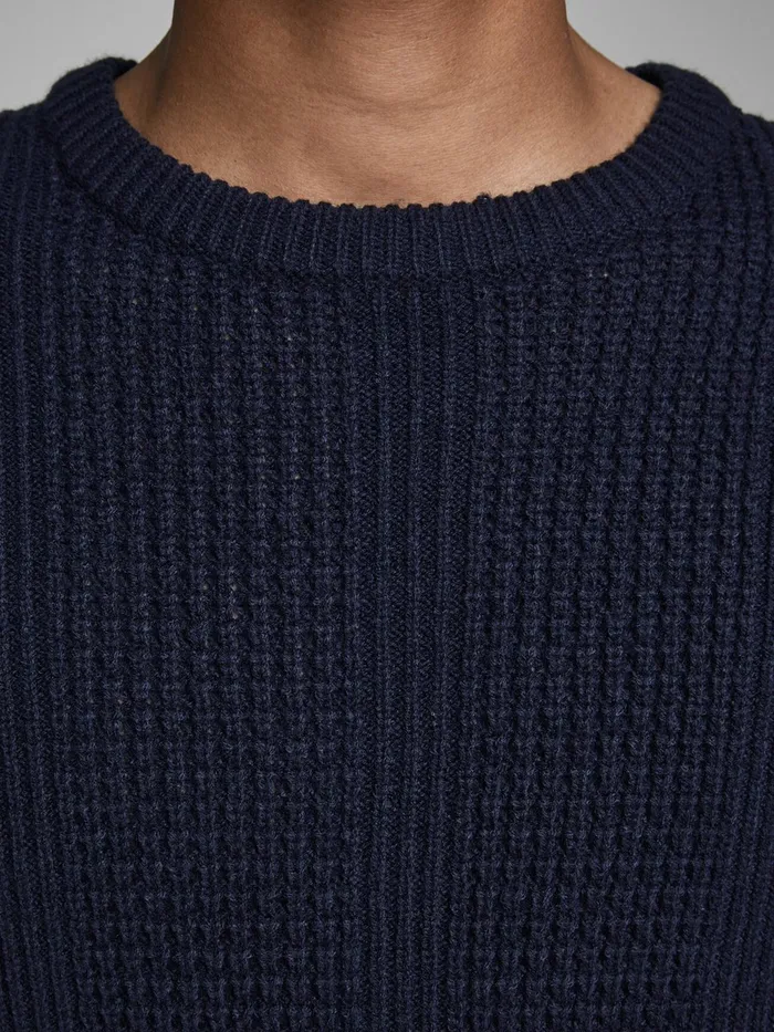 Knitwear JACK and JONES Mens TEXTURED CREW NECK KNITTED PULLOVER Blue Navy Blazer On Sale