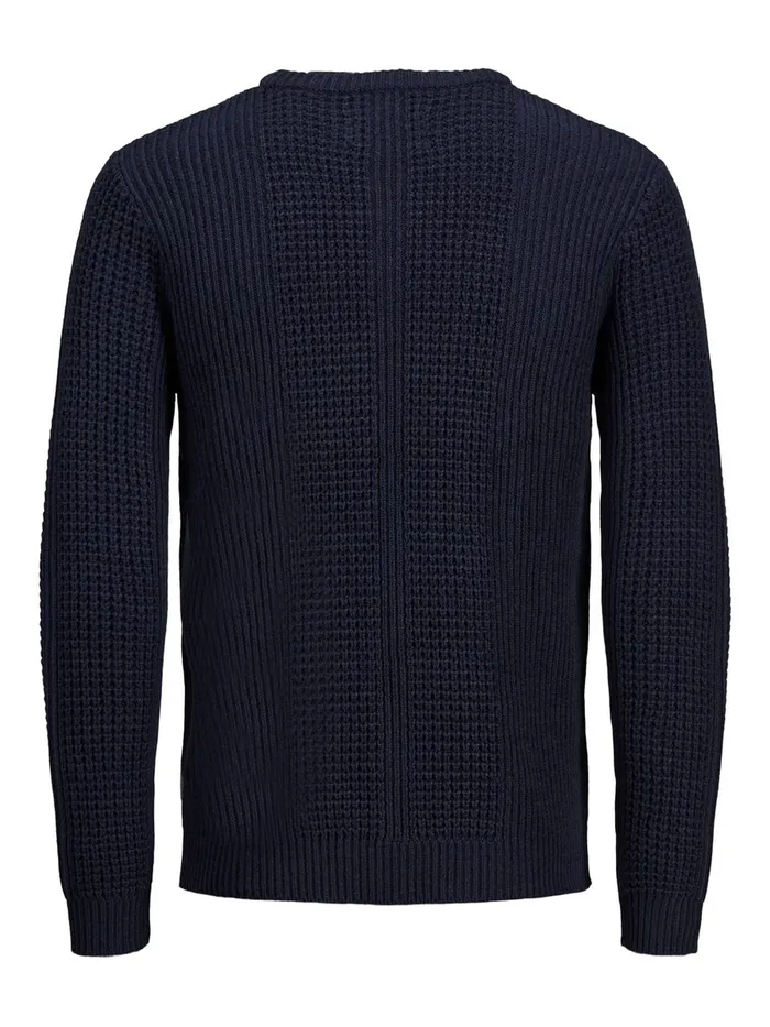 Knitwear JACK and JONES Mens TEXTURED CREW NECK KNITTED PULLOVER Blue Navy Blazer On Sale