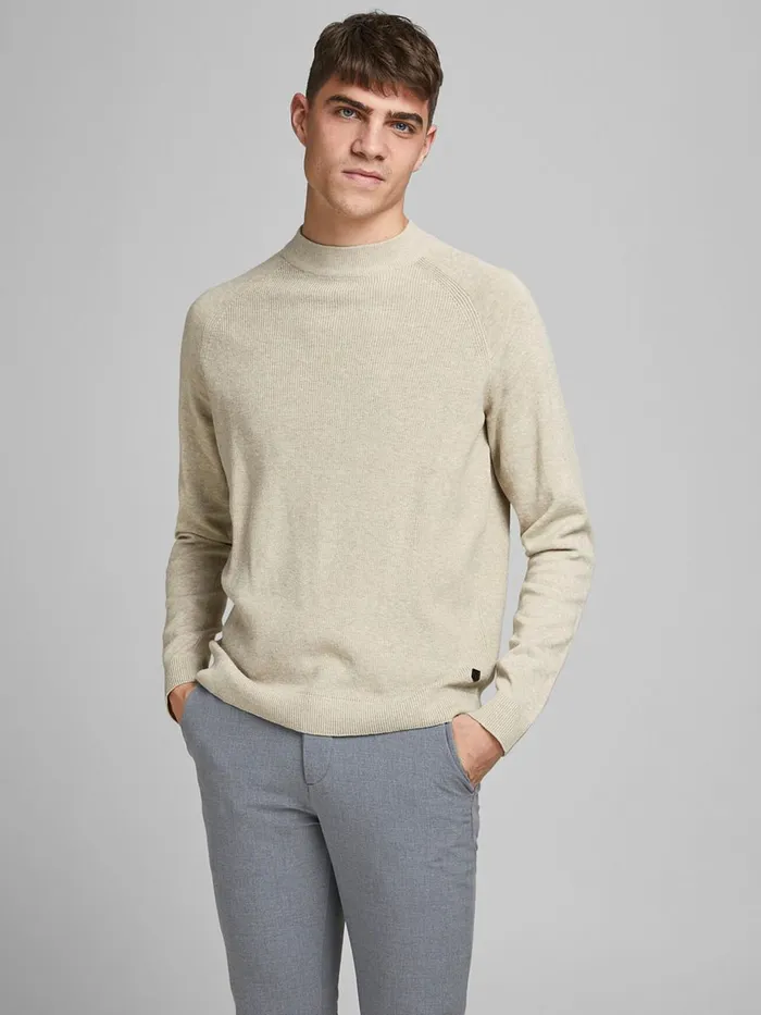 Knitwear JACK and JONES Mens TEXTURED KNITTED PULLOVER Beige Oatmeal Popular