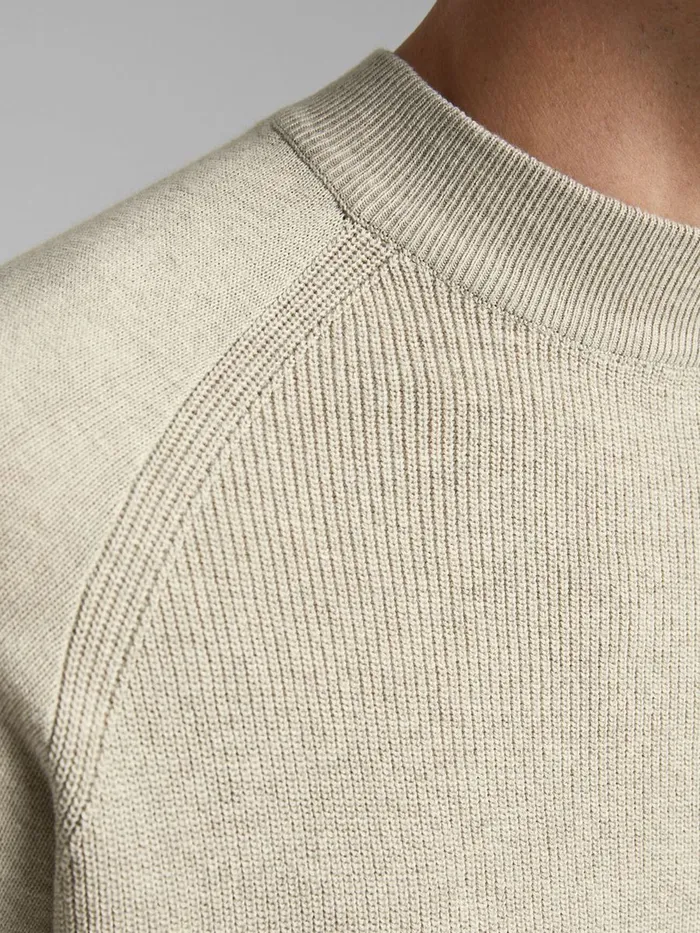 Knitwear JACK and JONES Mens TEXTURED KNITTED PULLOVER Beige Oatmeal Popular