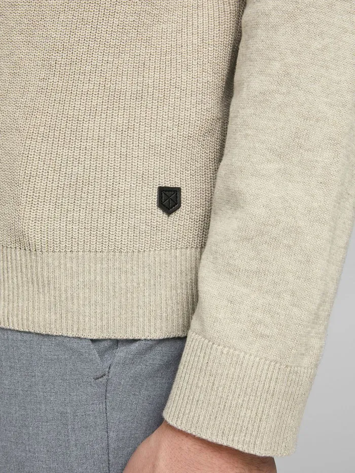 Knitwear JACK and JONES Mens TEXTURED KNITTED PULLOVER Beige Oatmeal Popular