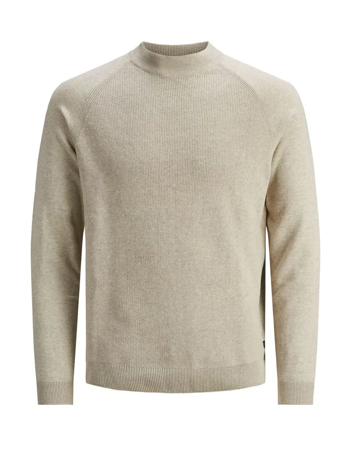 Knitwear JACK and JONES Mens TEXTURED KNITTED PULLOVER Beige Oatmeal Popular