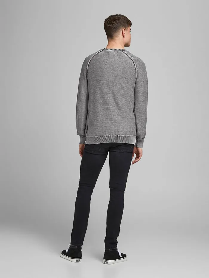 Knitwear JACK and JONES Mens TEXTURED KNITTED PULLOVER Grey Black For Sale