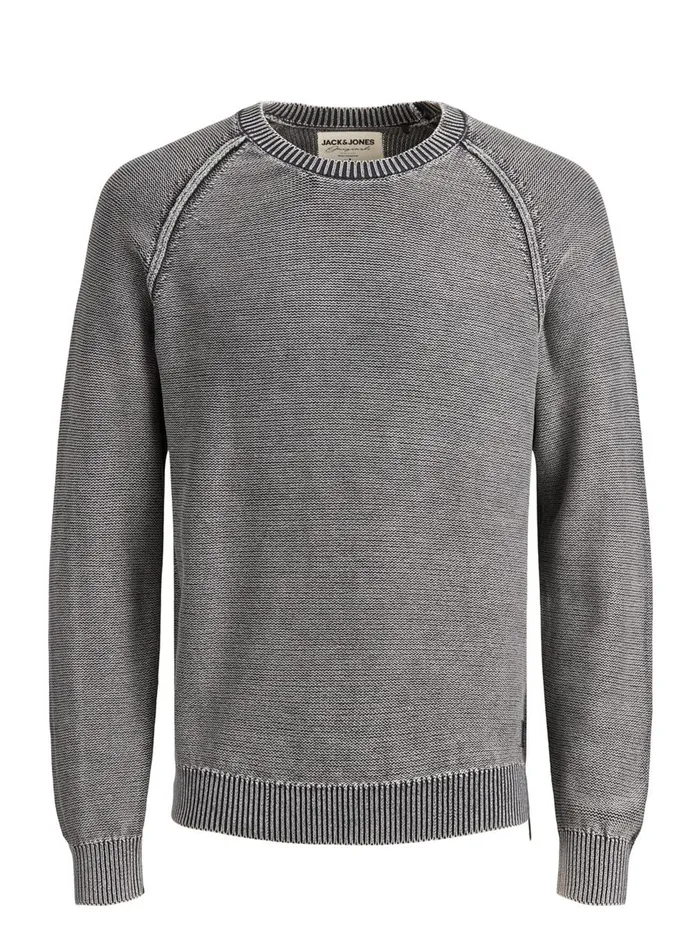Knitwear JACK and JONES Mens TEXTURED KNITTED PULLOVER Grey Black For Sale