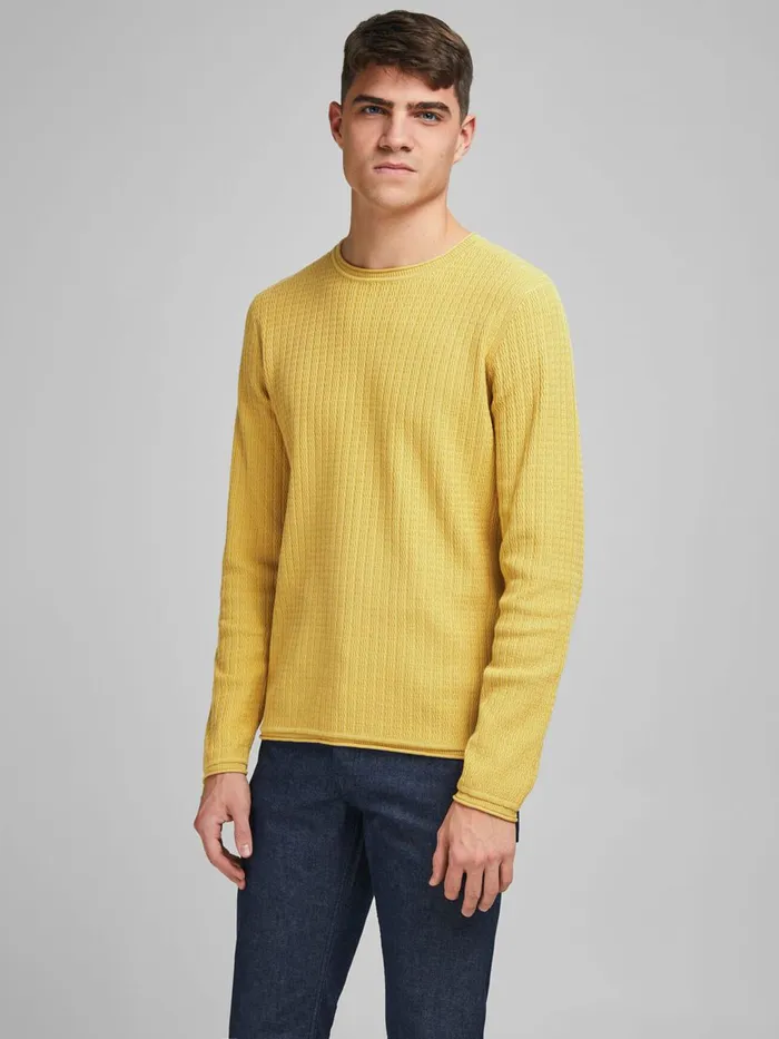 Knitwear JACK and JONES Mens TEXTURED KNITTED PULLOVER Yellow Sauterne Gift 4 You Knitwear JACK and JONES Mens TEXTURED KNITTED PULLOVER Yellow Sauterne Gift 4 You