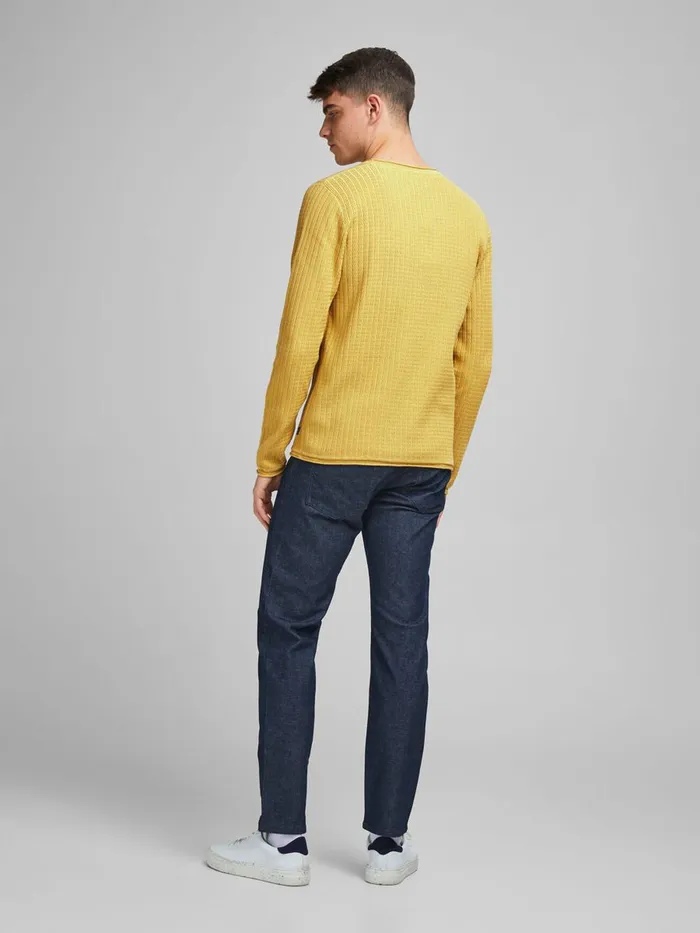 Knitwear JACK and JONES Mens TEXTURED KNITTED PULLOVER Yellow Sauterne Gift 4 You