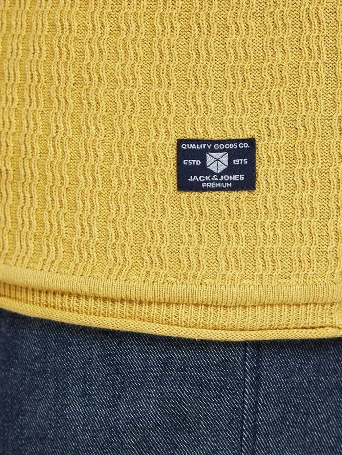 Knitwear JACK and JONES Mens TEXTURED KNITTED PULLOVER Yellow Sauterne Gift 4 You