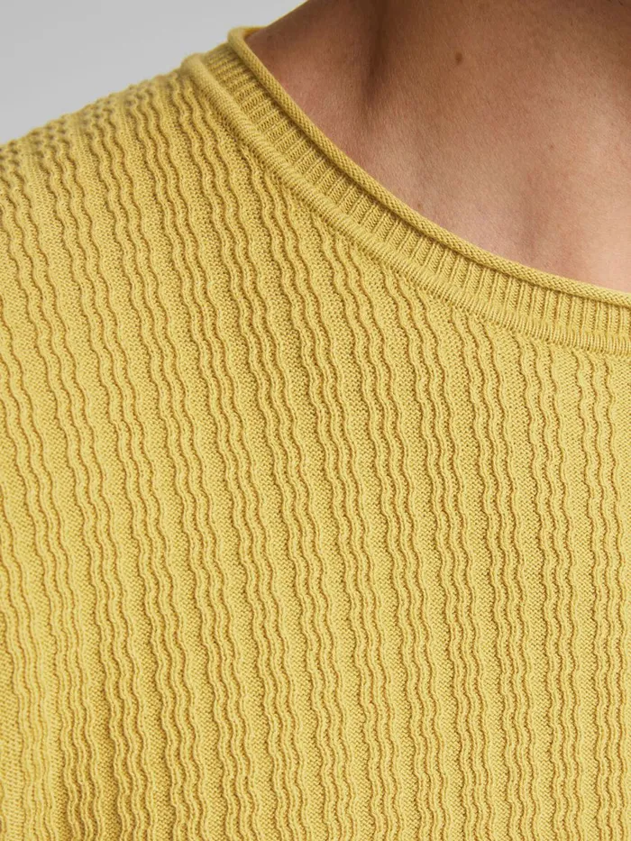 Knitwear JACK and JONES Mens TEXTURED KNITTED PULLOVER Yellow Sauterne Gift 4 You