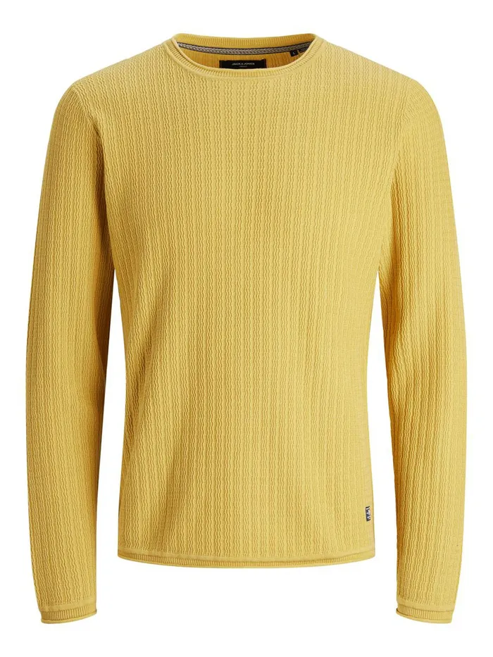Knitwear JACK and JONES Mens TEXTURED KNITTED PULLOVER Yellow Sauterne Gift 4 You
