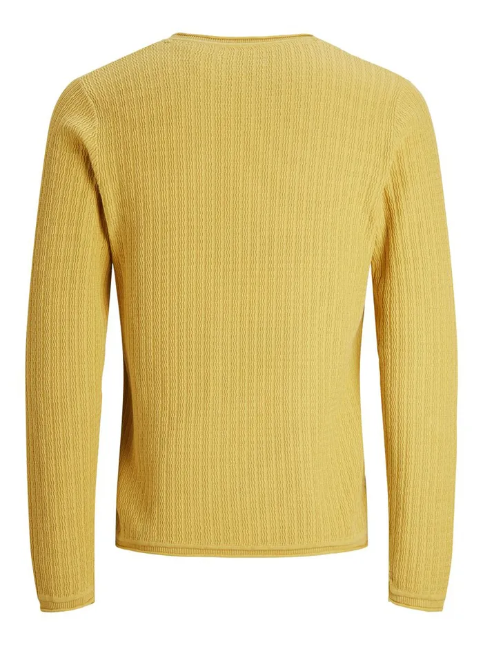 Knitwear JACK and JONES Mens TEXTURED KNITTED PULLOVER Yellow Sauterne Gift 4 You