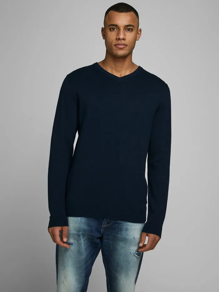 Knitwear JACK and JONES Mens VNECK KNITTED PULLOVER Blue Navy Blazer Gift Ideas Knitwear JACK and JONES Mens VNECK KNITTED PULLOVER Blue Navy Blazer Gift Ideas