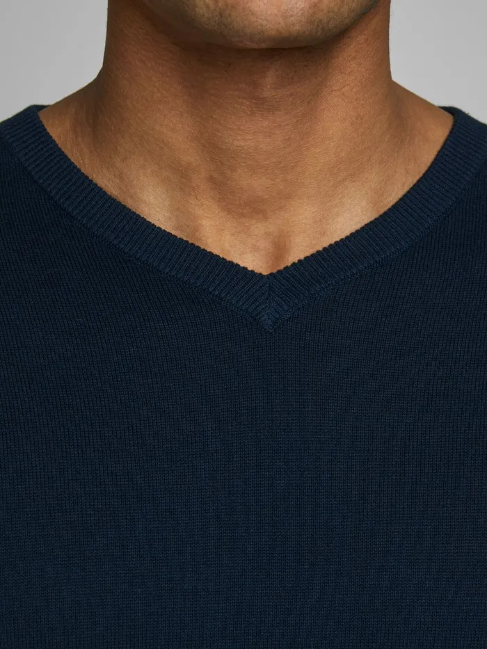 Knitwear JACK and JONES Mens VNECK KNITTED PULLOVER Blue Navy Blazer Gift Ideas