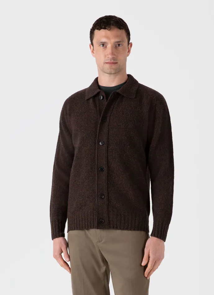 Knitwear Men ussunspel Shetland Cardigan Dark Green Melange Knitwear Men ussunspel Shetland Cardigan Dark Green Melange
