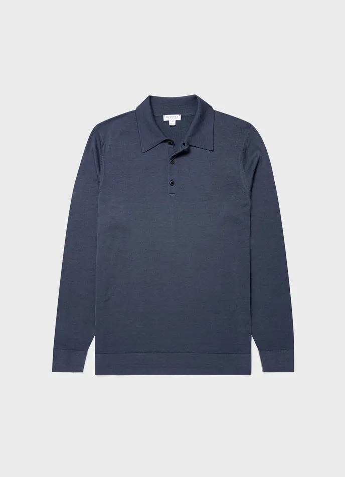 Knitwear ussunspel Men ExtraFine Merino Polo Shirt Slate Blue