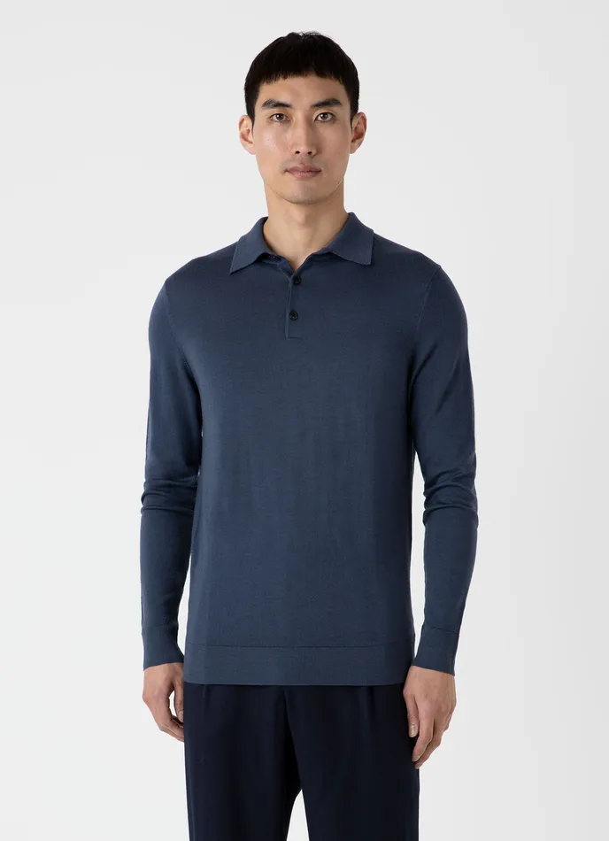Knitwear ussunspel Men ExtraFine Merino Polo Shirt Slate Blue Knitwear ussunspel Men ExtraFine Merino Polo Shirt Slate Blue