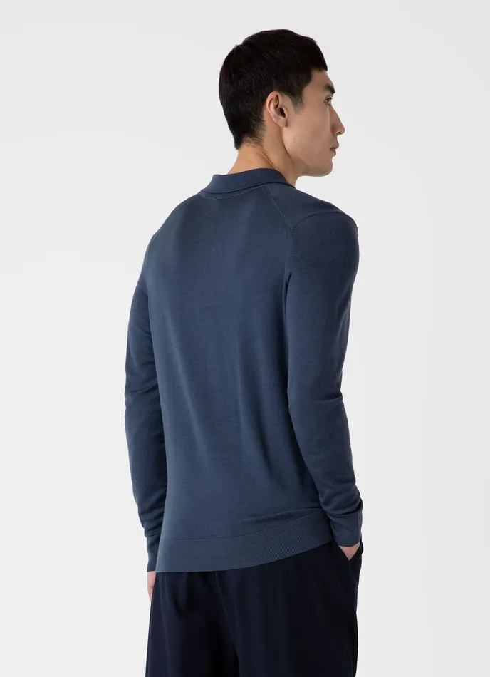 Knitwear ussunspel Men ExtraFine Merino Polo Shirt Slate Blue Knitwear ussunspel Men ExtraFine Merino Polo Shirt Slate Blue