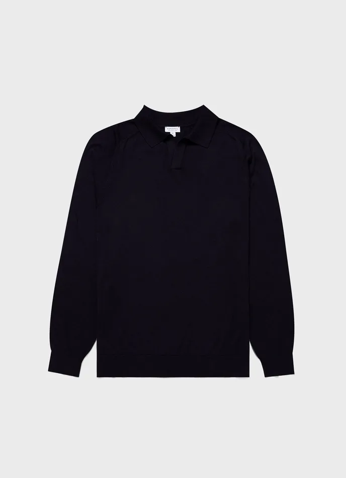 Knitwear ussunspel Men Sea Island Cashmere Polo Shirt Midnight Navy