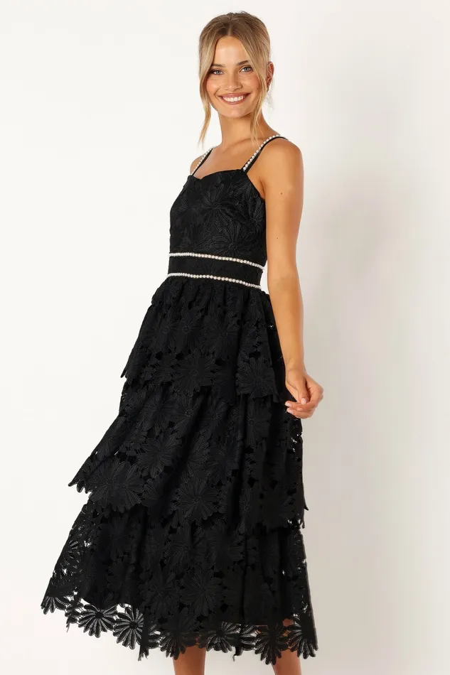 Knox Tiered Midi Dress Black Event Dresses Petal and Pup Women