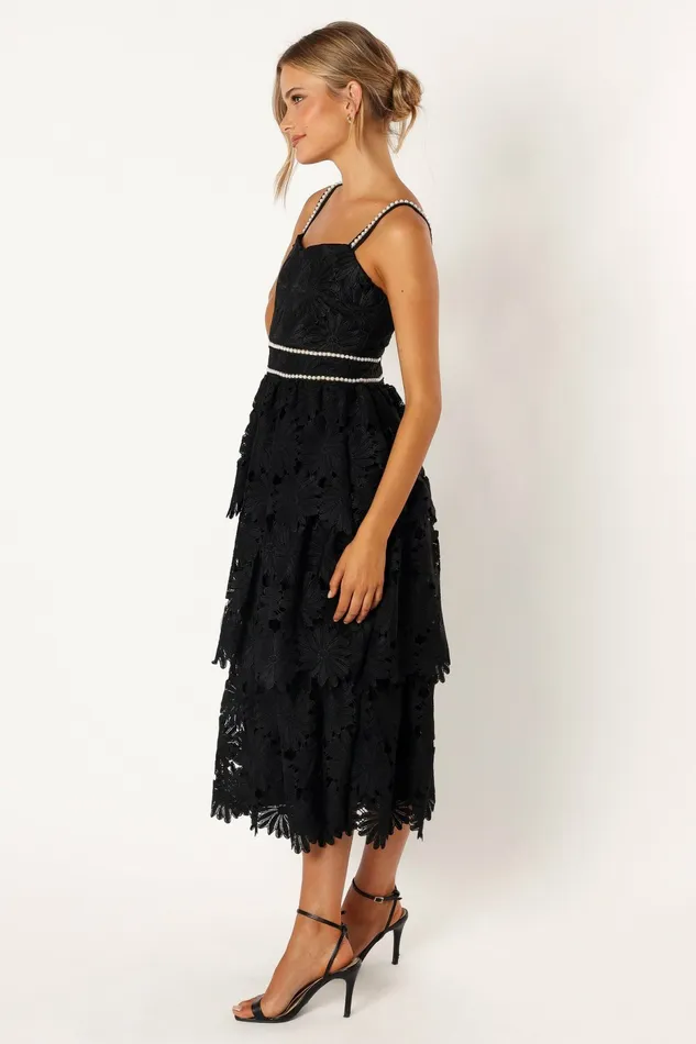 Knox Tiered Midi Dress Black Event Dresses Petal and Pup Women