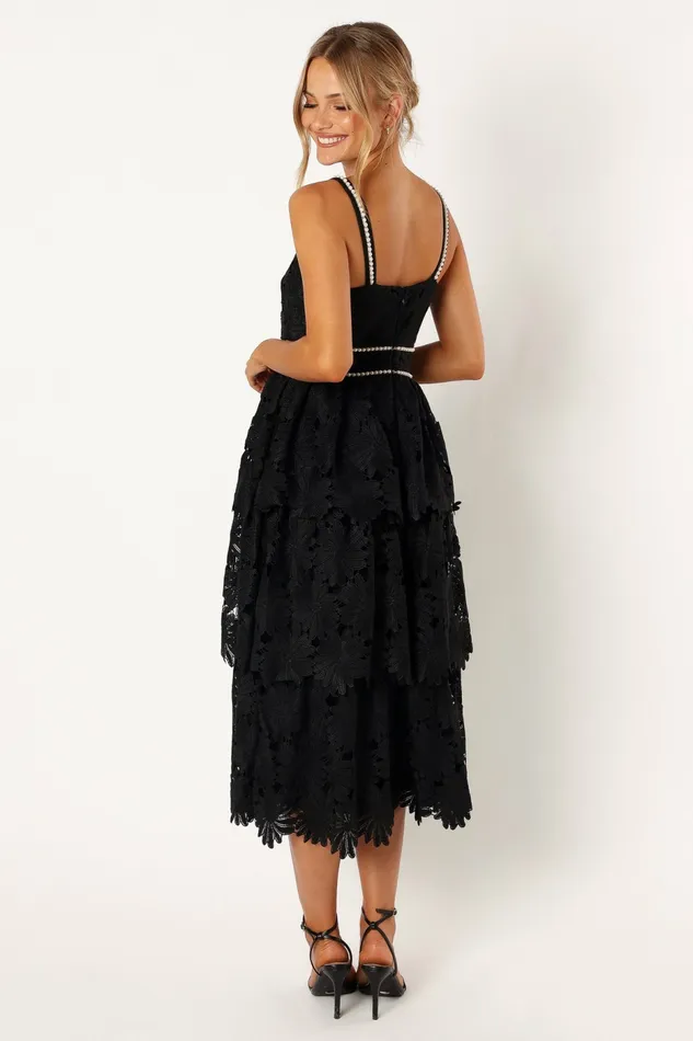 Knox Tiered Midi Dress Black Event Dresses Petal and Pup Women