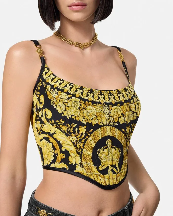 La Coupe Des Dieux Corset Top Blackprint Women Versace Shirts and Tops