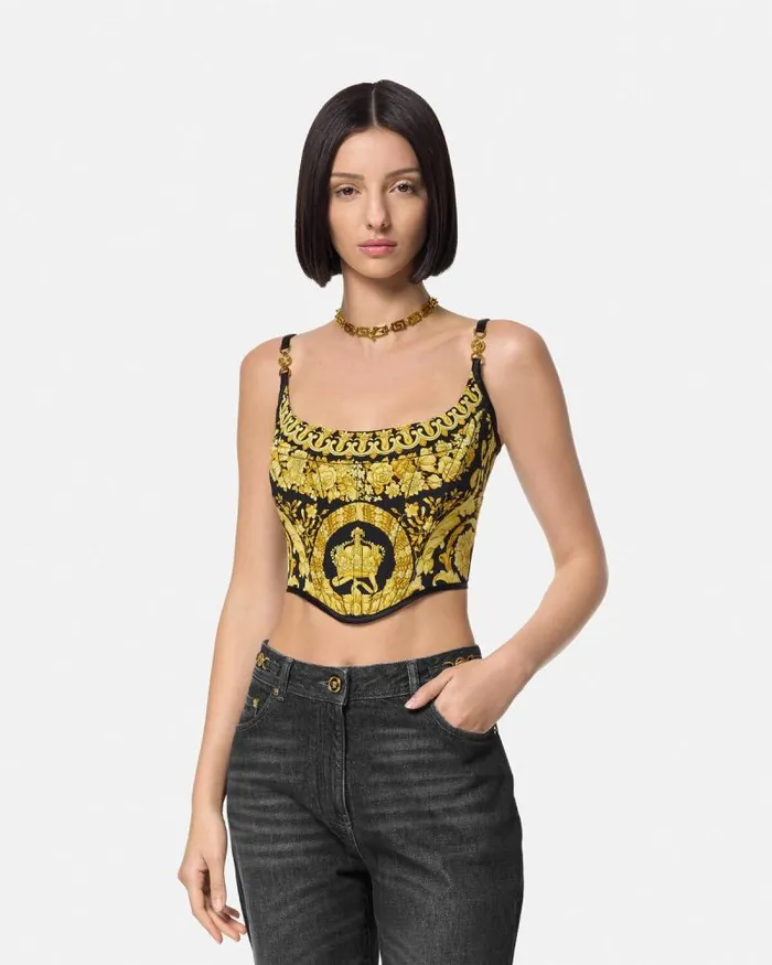 La Coupe Des Dieux Corset Top Blackprint Women Versace Shirts and Tops