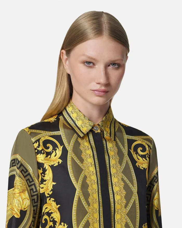 La Coupe Des Dieux Silk Shirt Blackprint Women Versace Shirts and Tops