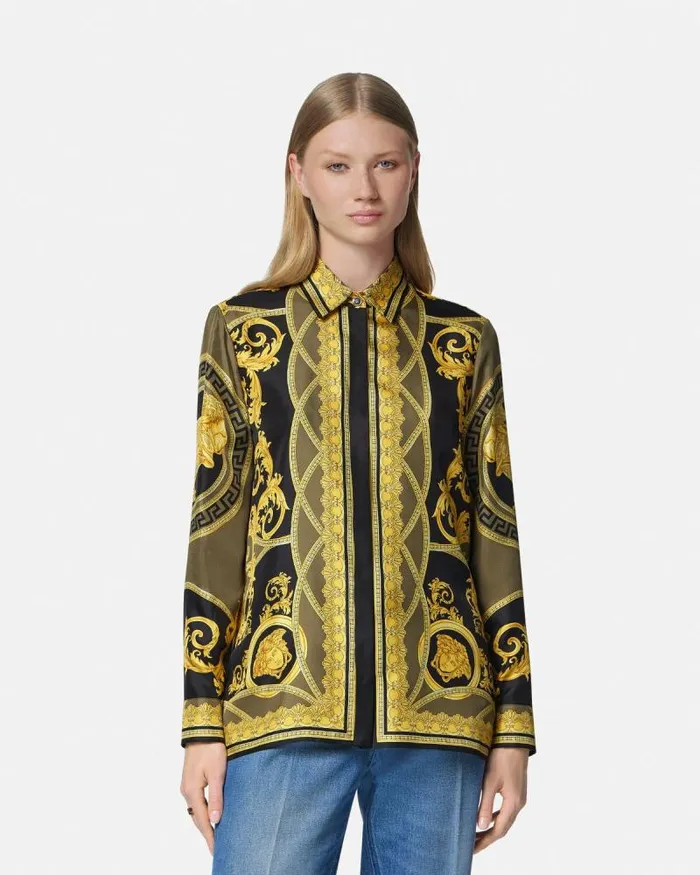 La Coupe Des Dieux Silk Shirt Blackprint Women Versace Shirts and Tops