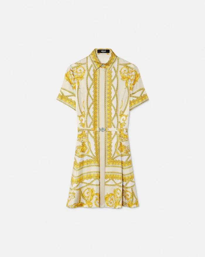 La Coupe Des Dieux Silk Shirt Dress Goldprint Women Versace Dresses