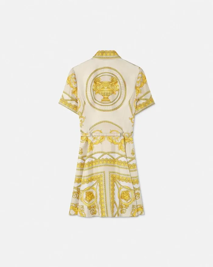La Coupe Des Dieux Silk Shirt Dress Goldprint Women Versace Dresses