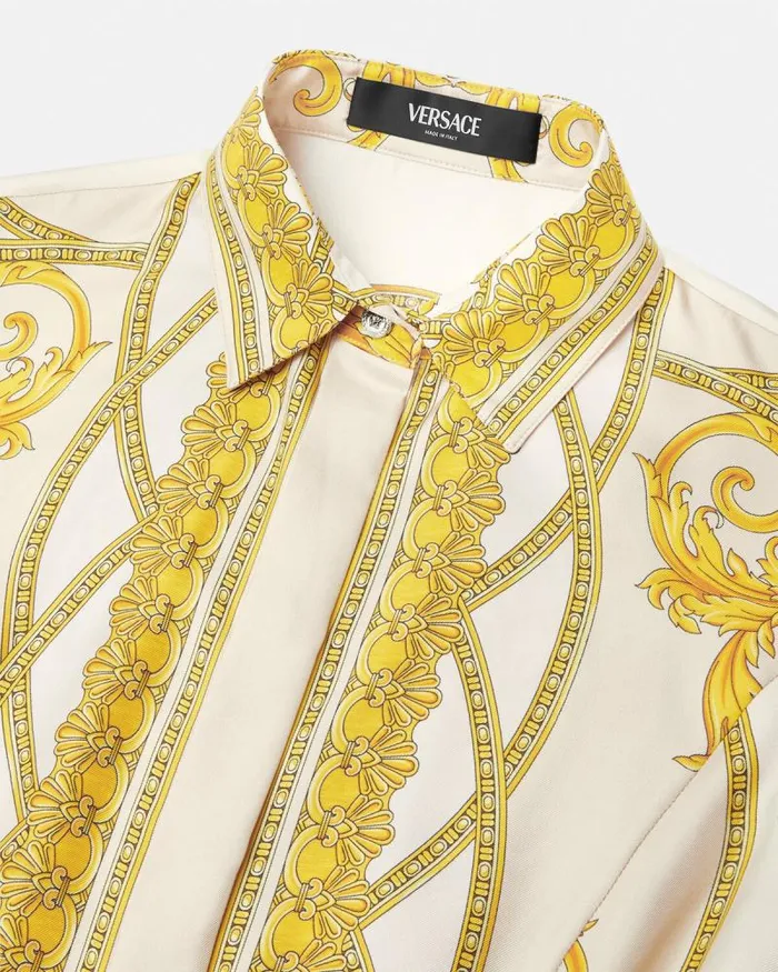 La Coupe Des Dieux Silk Shirt Dress Goldprint Women Versace Dresses