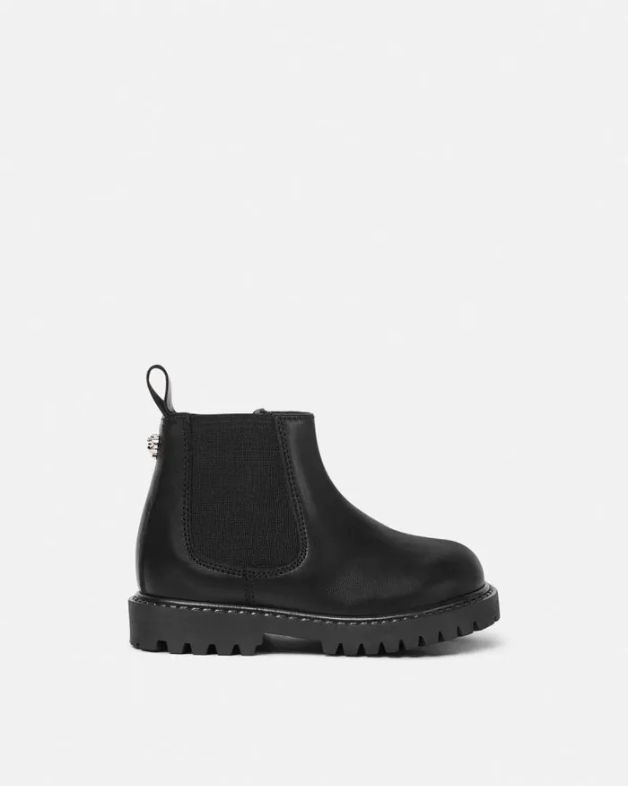 La Medusa Leather Baby Ankle Boots Blacksilver Children Versace Shoes