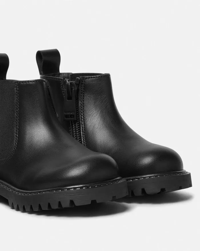 La Medusa Leather Baby Ankle Boots Blacksilver Children Versace Shoes