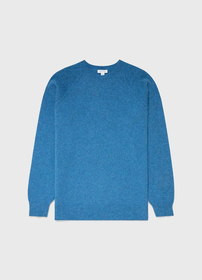 Lambswool Crew Neck Jumper Blue Men SUNSPEL Knitwear