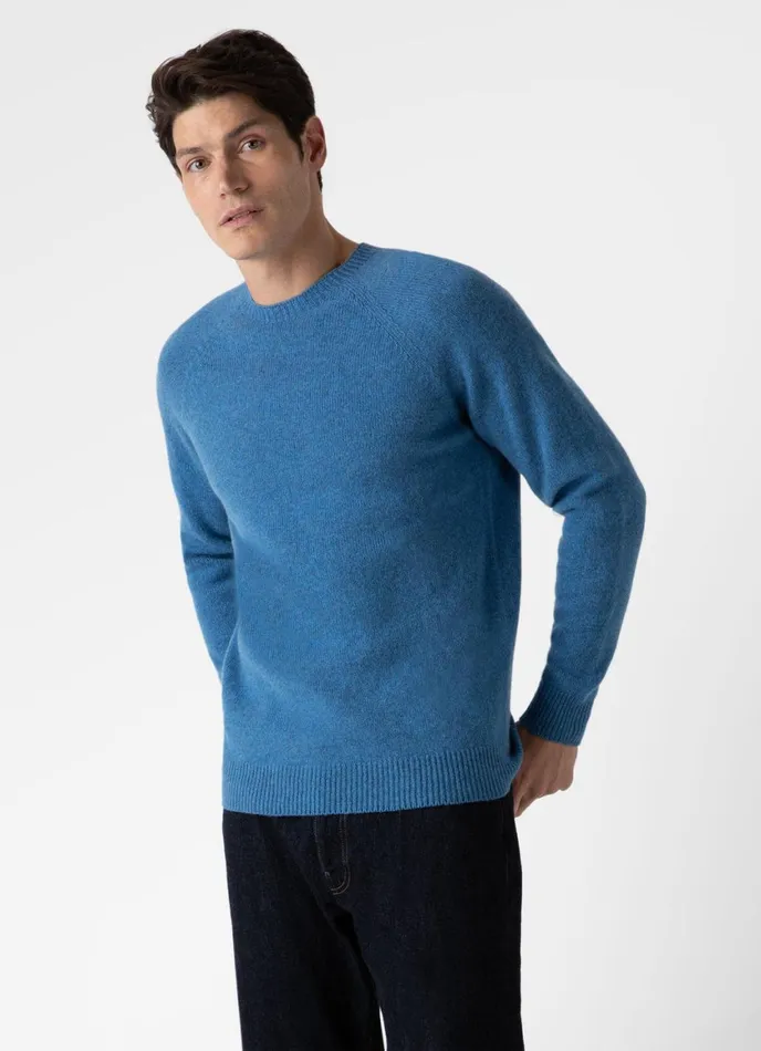 Lambswool Crew Neck Jumper Blue Men SUNSPEL Knitwear
