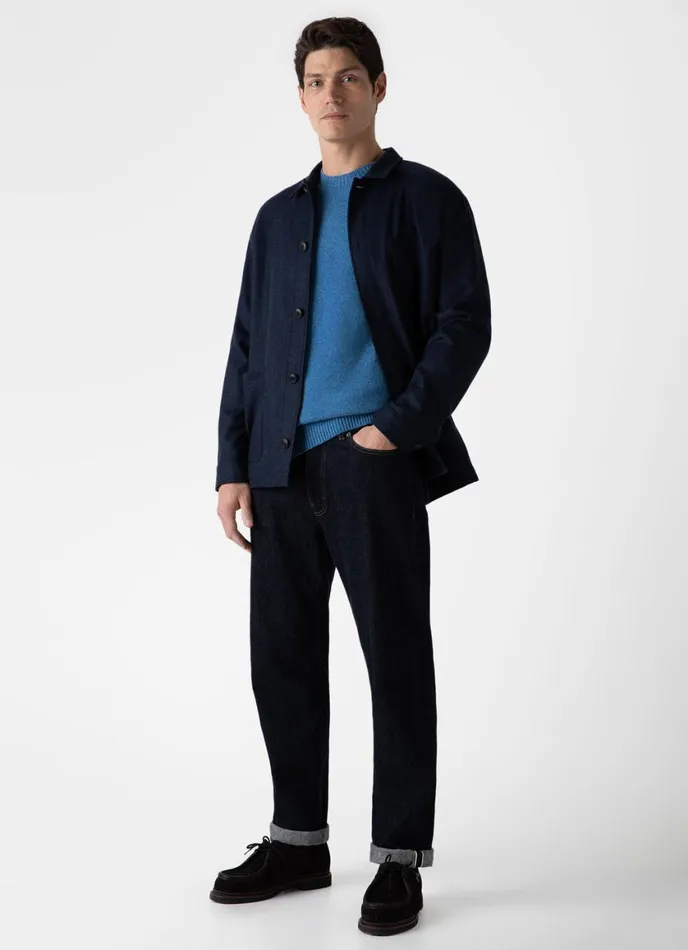 Lambswool Crew Neck Jumper Blue Men SUNSPEL Knitwear