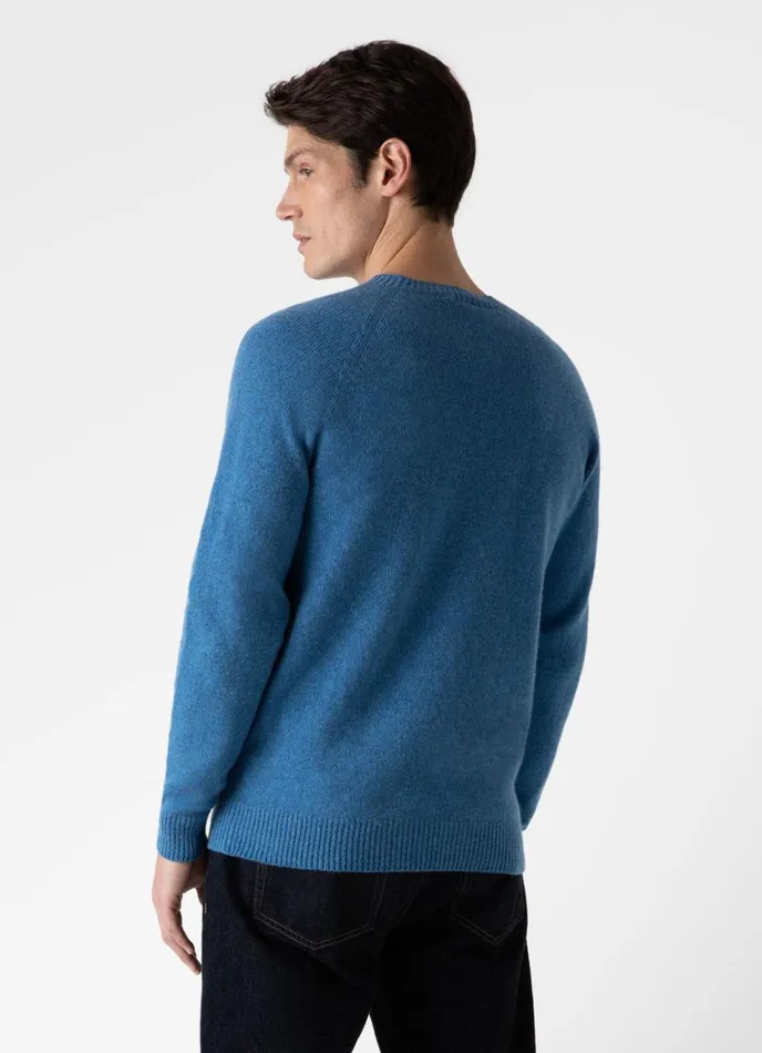 Lambswool Crew Neck Jumper Blue Men SUNSPEL Knitwear