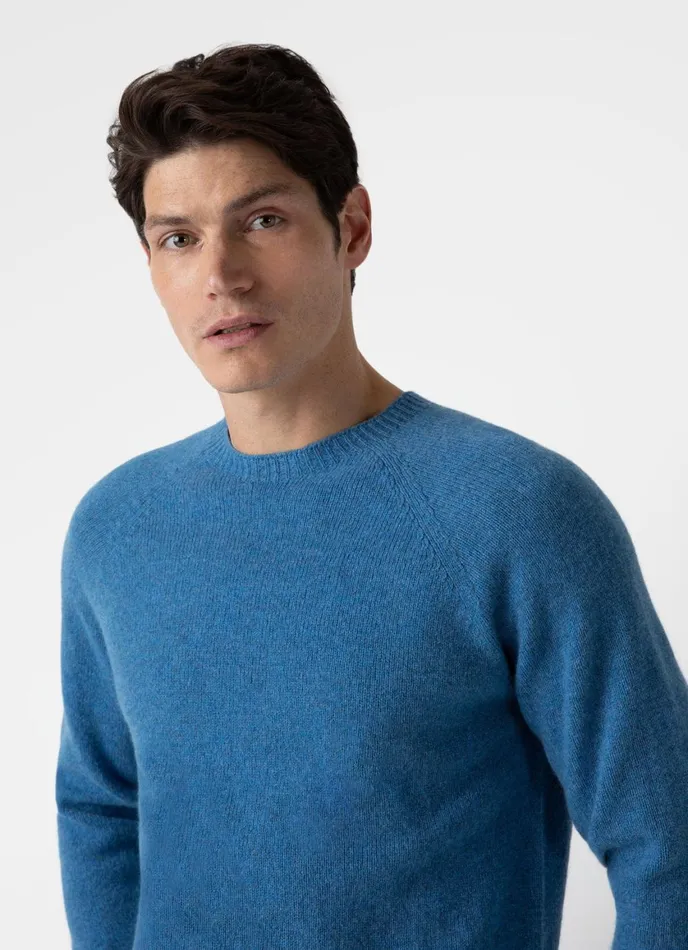 Lambswool Crew Neck Jumper Blue Men SUNSPEL Knitwear