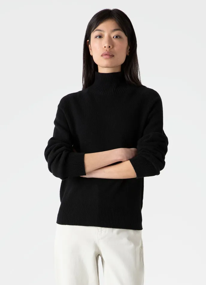 Lambswool Funnel Neck Jumper Black Knitwear ussunspel Women