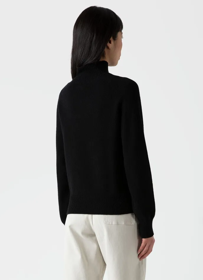 Lambswool Funnel Neck Jumper Black Knitwear ussunspel Women Lambswool Funnel Neck Jumper Black Knitwear ussunspel Women