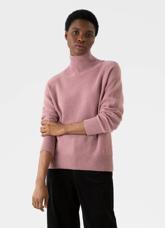 Lambswool Funnel Neck Jumper Vintage Pink Women SUNSPEL Knitwear