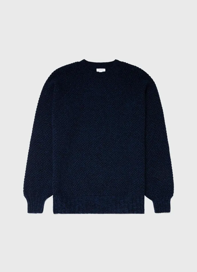 Lambswool Textured Jumper Bright Navy Twist Men SUNSPEL Knitwear