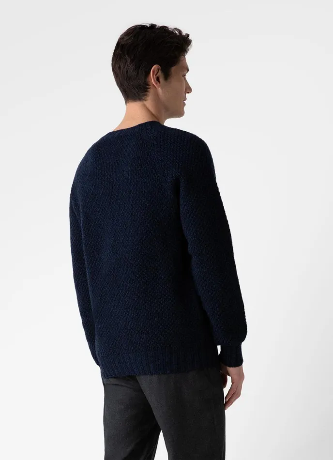 Lambswool Textured Jumper Bright Navy Twist Men SUNSPEL Knitwear