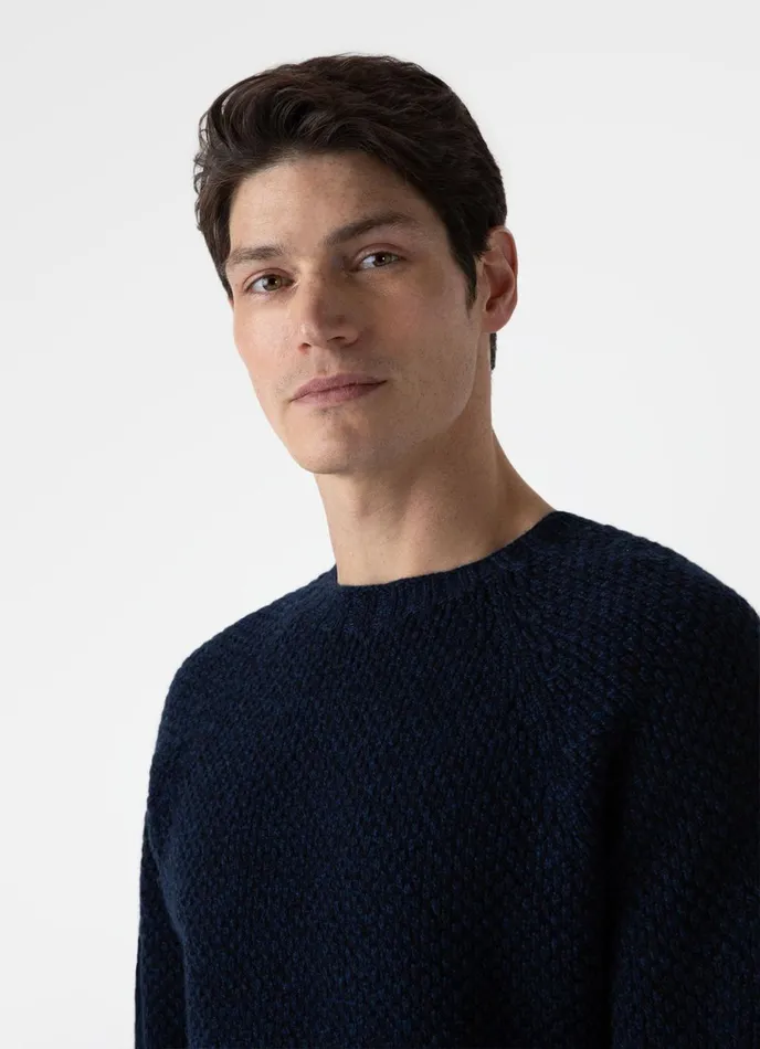 Lambswool Textured Jumper Bright Navy Twist Men SUNSPEL Knitwear