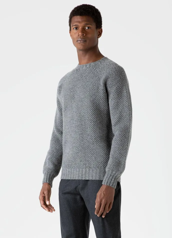 Lambswool Textured Jumper Mid Grey Twist Men SUNSPEL Knitwear