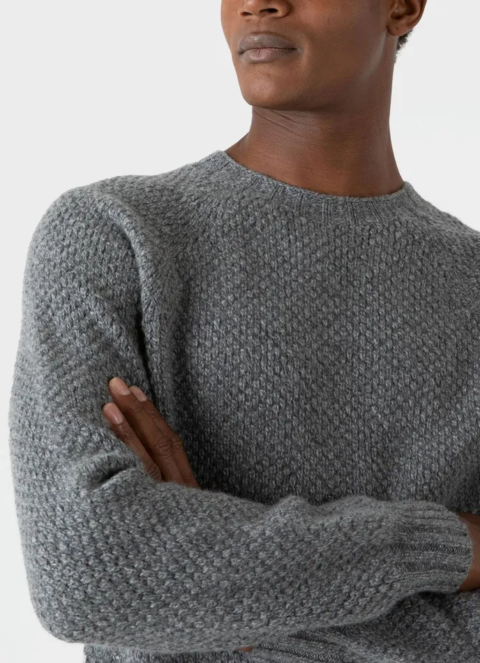 Lambswool Textured Jumper Mid Grey Twist Men SUNSPEL Knitwear