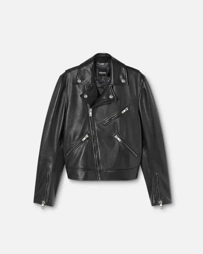 Leather Biker Jacket Black Men Versace Jackets and Coats