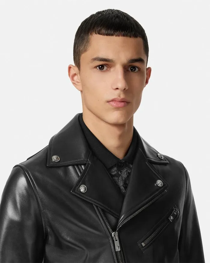 Leather Biker Jacket Black Men Versace Jackets and Coats